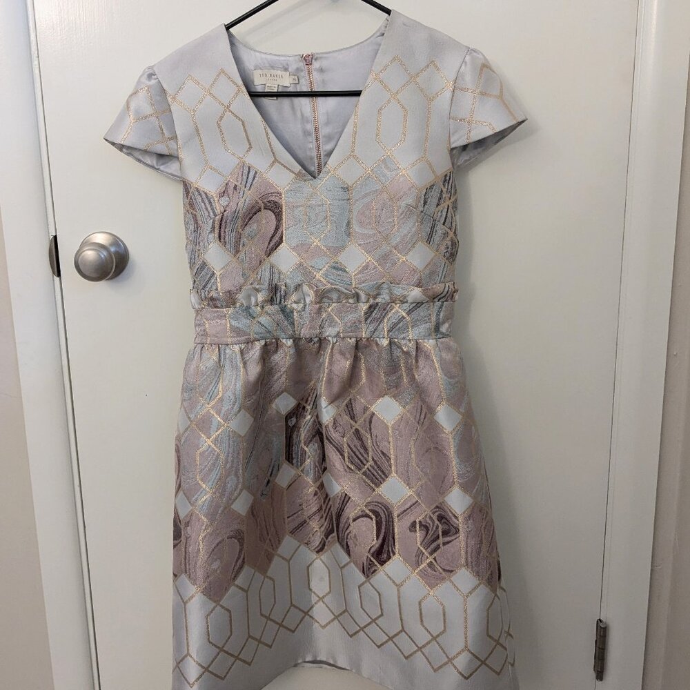 TED BAKER LONDON Ingrida Jacquard Dress Mid Rose Gold TB 4 sz